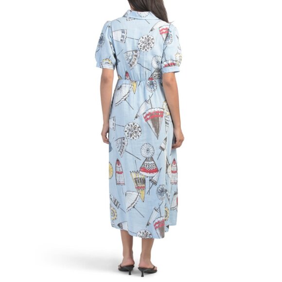 LA PICCOLA CREATIVA Italy Linen Blend Umbrella Print Maxi Dress - Picture 2 of 2